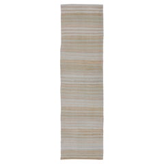 Retro Turkish Kilim Runner with Stripes in Light Taupe and Neutral Tones