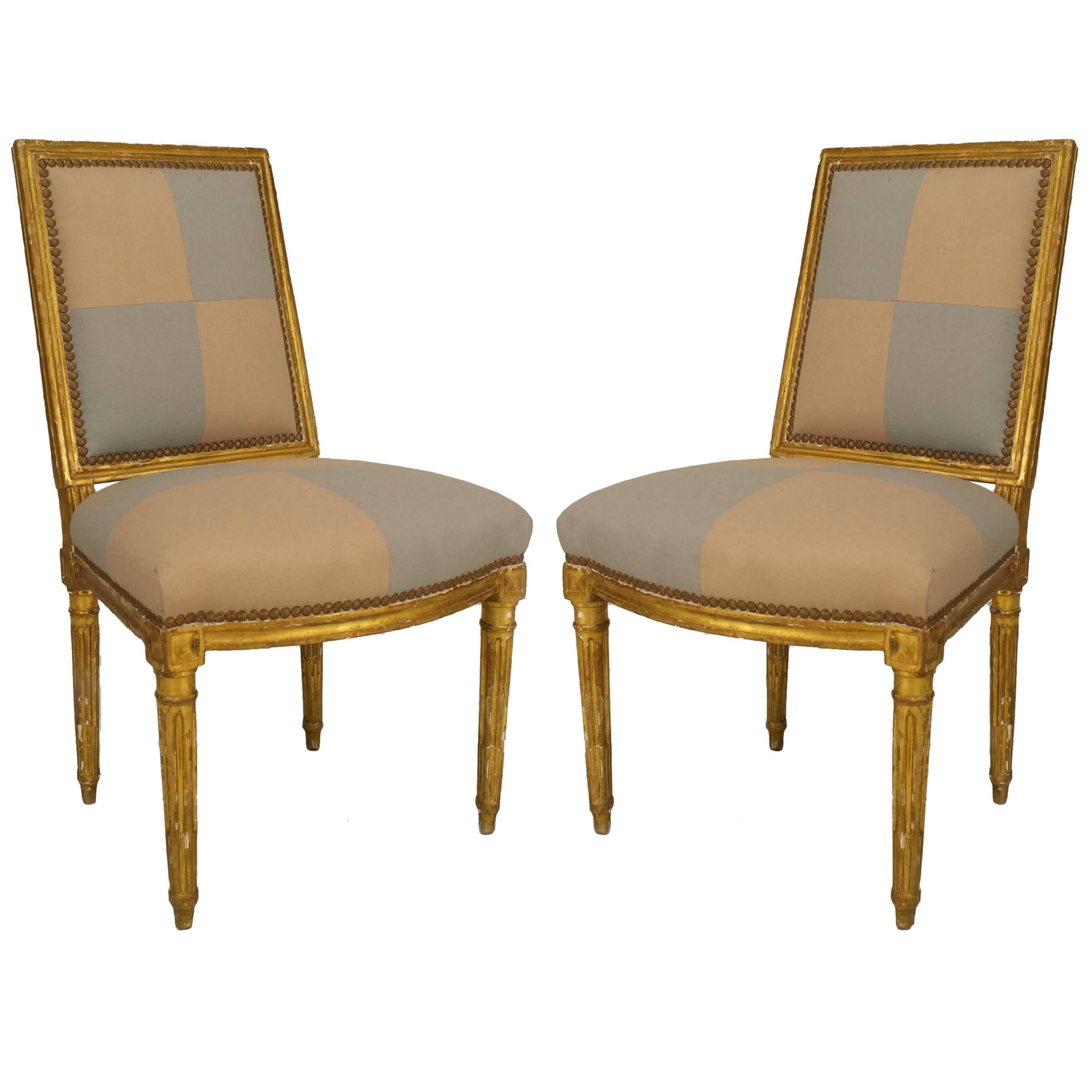 Pair of French Louis XVI Gilt Side Chairs For Sale