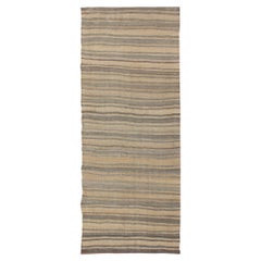 Retro Turkish Kilim Runner with Stripes in Light Tan and Neutral Tones