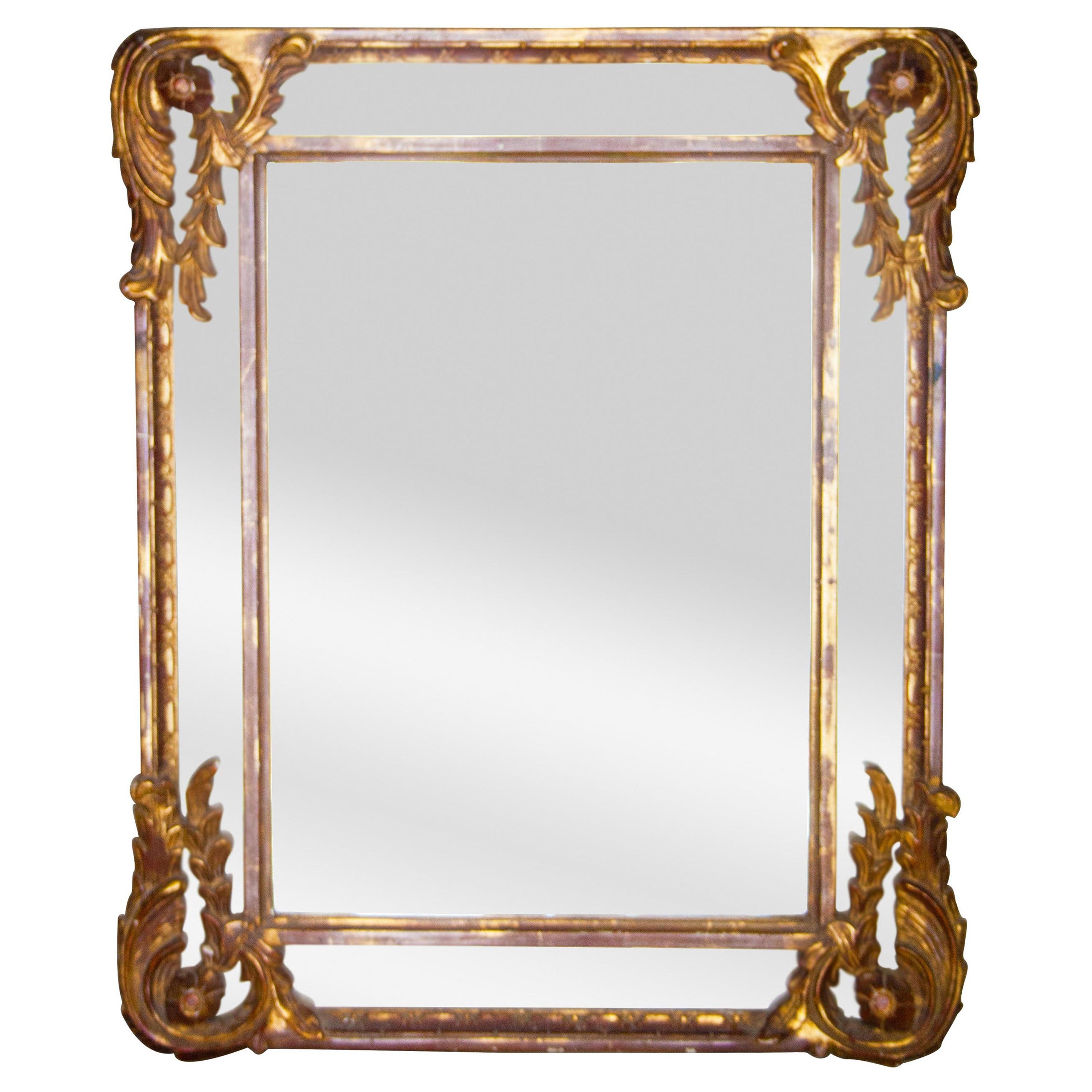 Regency Style Gold Foil Hand Carved Wooden Rectangular Mirror, 1970 For Sale