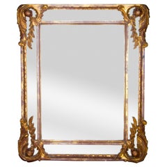 Regency Style Gold Foil Hand Carved Wooden Rectangular Mirror, 1970