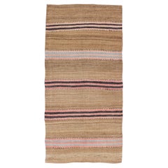 Striped Turkish Vintage Kilim Flat-Weave Rug in Shades of Camel & Light Brown