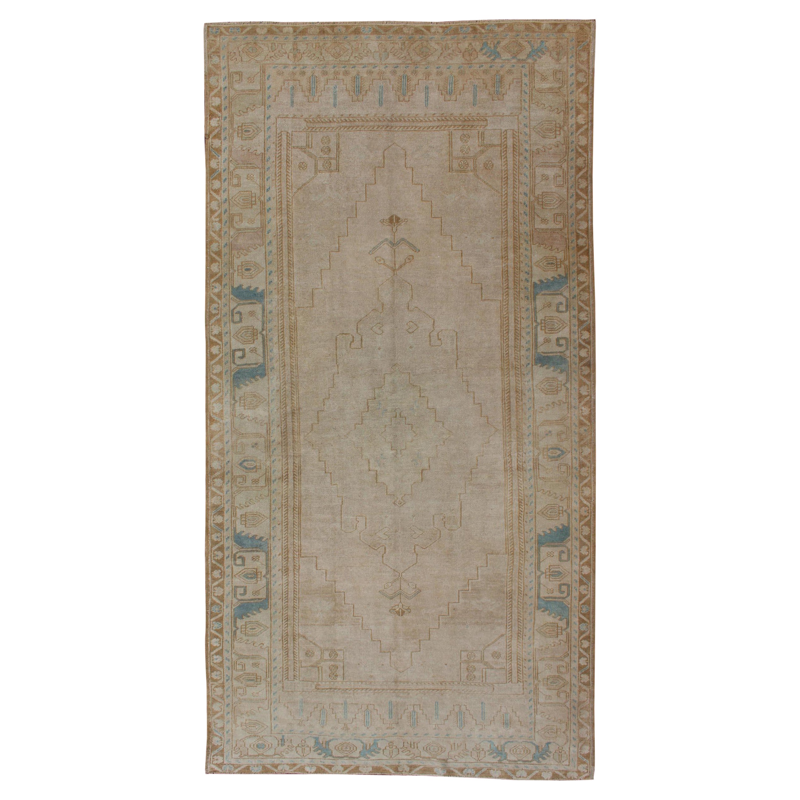 Vintage Turkish Gallery Rug in Earth Tones & Light Brown with Medallions