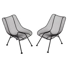 Vintage Pair of Russell Woodard Black "Sculptura" Lanai Chairs, 1950s