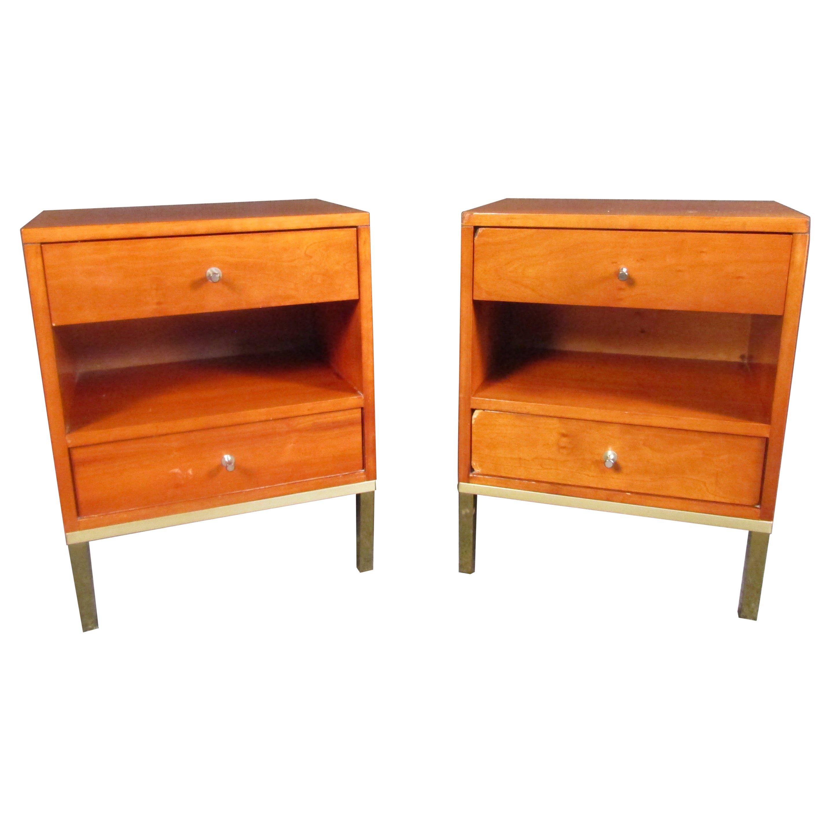 Pair of Vintage Walnut Night Stands in the Style of Paul McCobb
