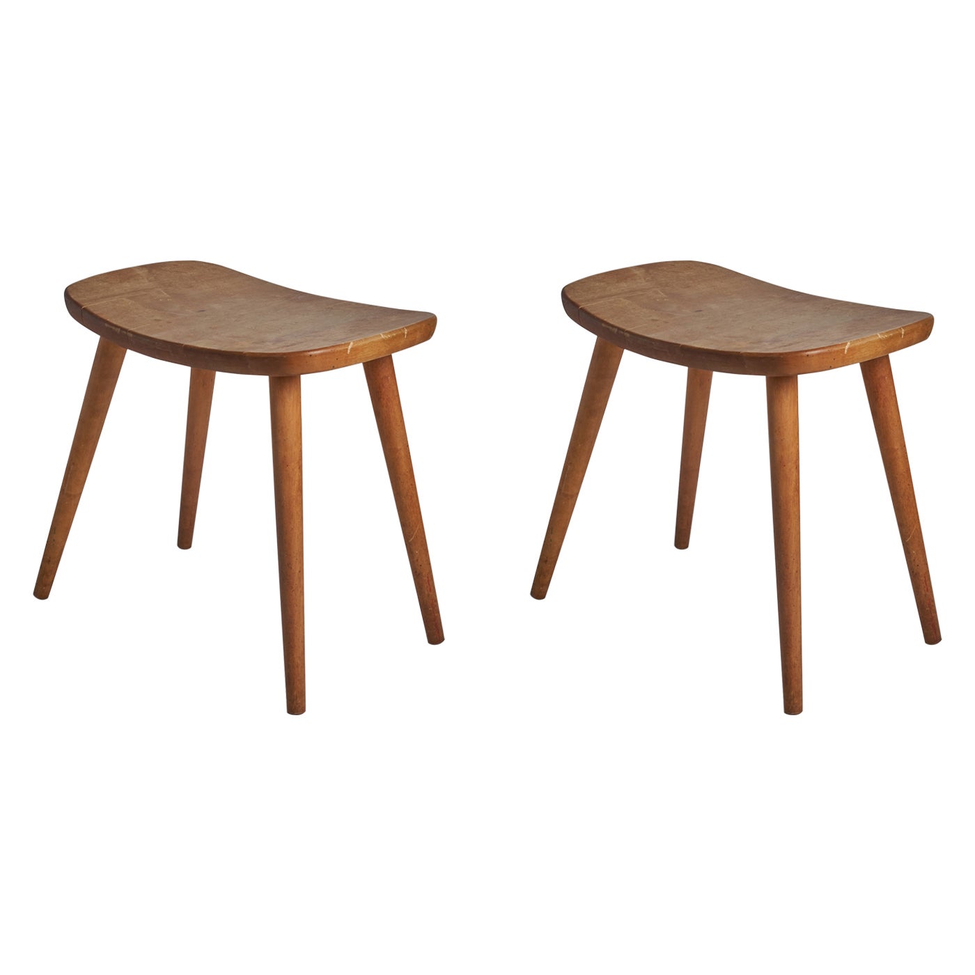 Yngve Ekström, "Palle" Stools, Solid Birch, Stolab, Sweden, 1950s For Sale