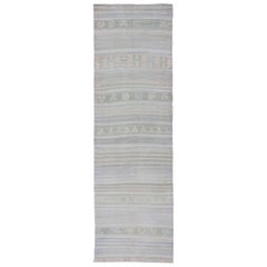 Vintage Turkish Flat-Weave Runner with Modern Stripe Design in Muted Colors