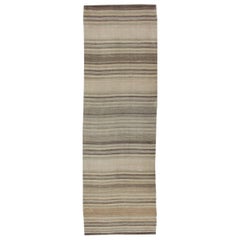 Striped Vintage Turkish Flat-Weave Runner with Tans, Brown and Olive Green