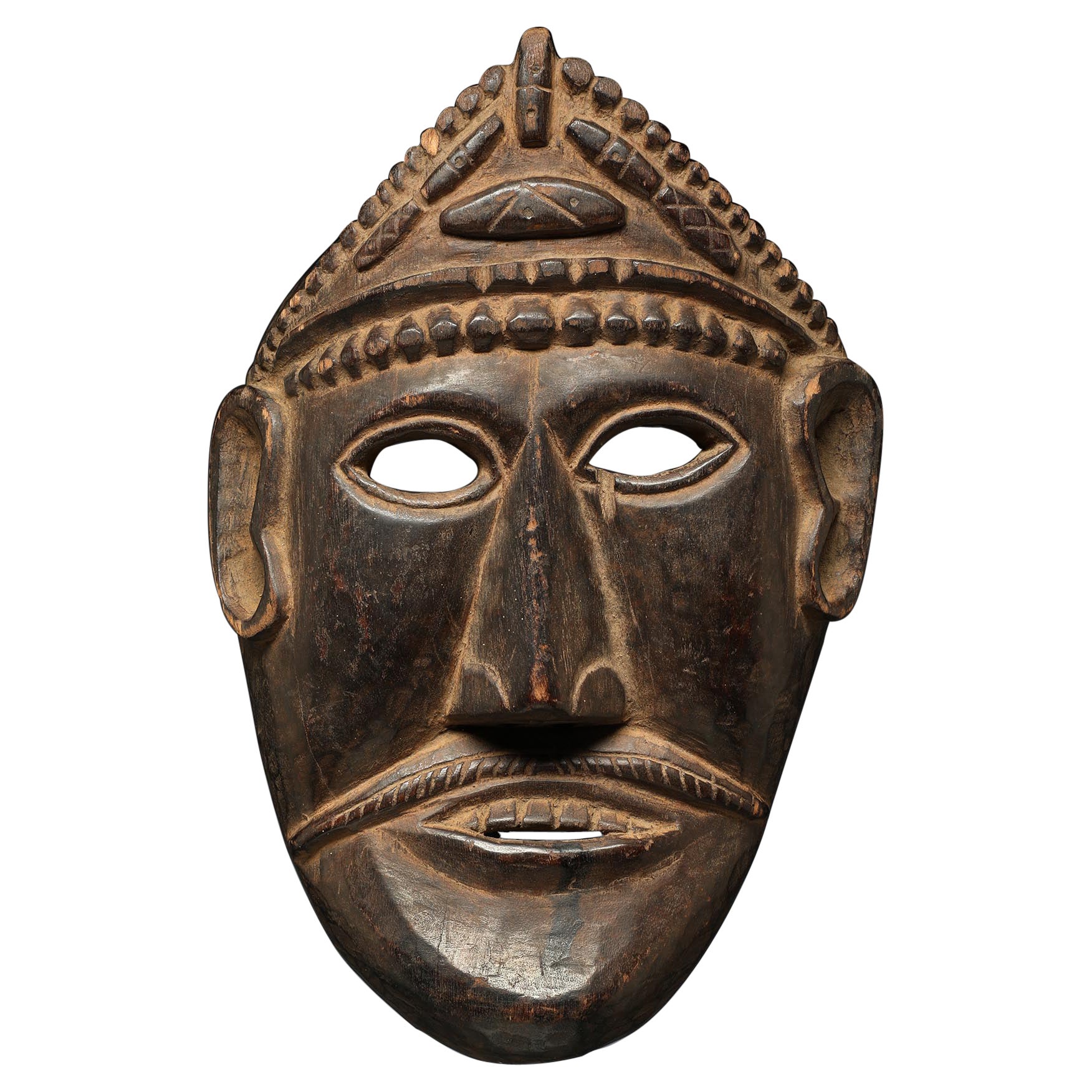 Nepal Dance Mask Flat Face with Tzi Bead Headdress, Early 20th Century