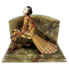 Antique Viennese Bronze 'Fancy Dancer' On Onyx Base as a Bookend, by Gerdago, ca 1925