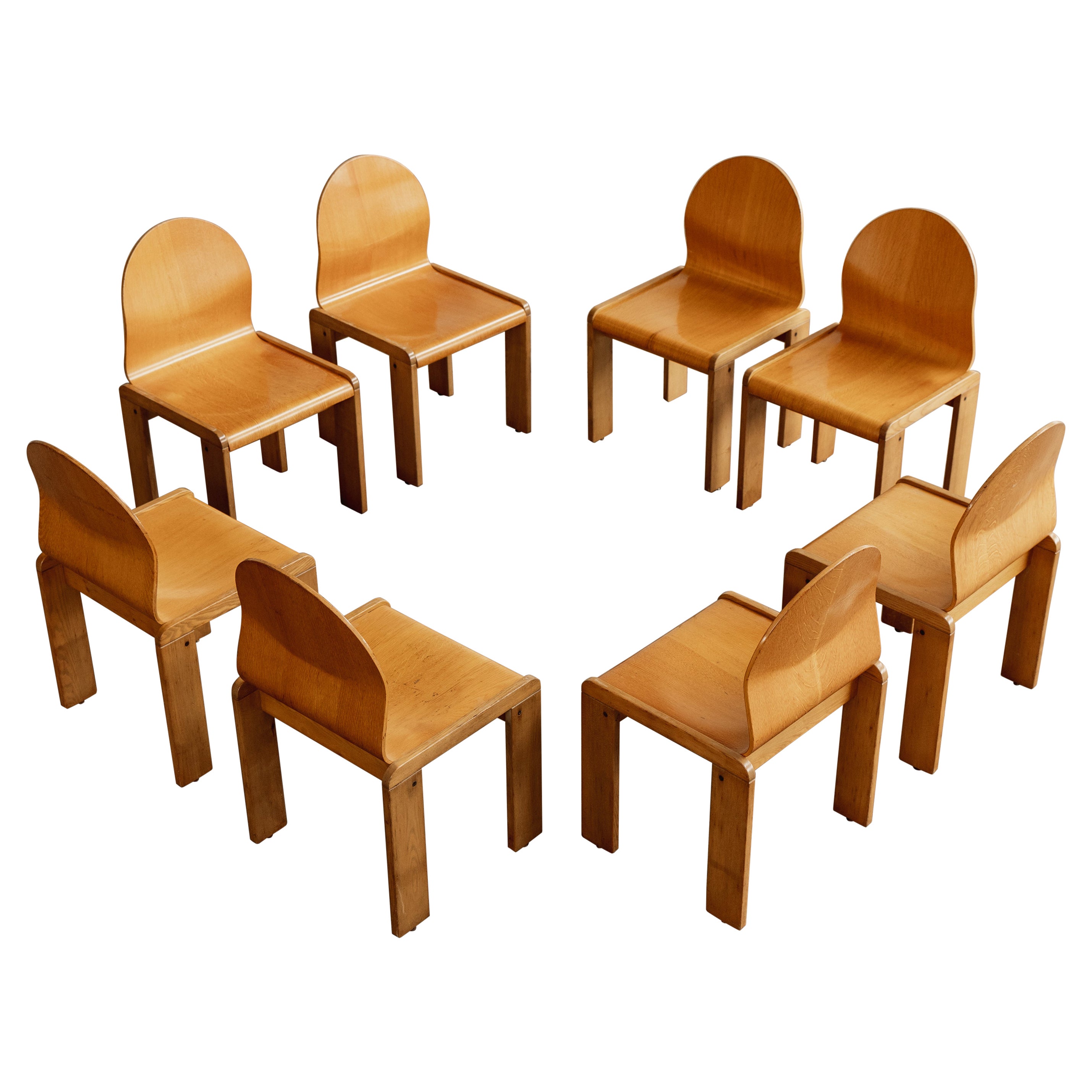 Afra & Tobia Scarpa Plywood Dining Chairs, 1973, Set of 8 For Sale