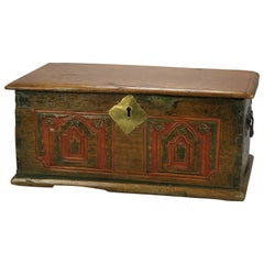 Antique German Continental Polychromed Oak Miniature Blanket Chest, 18th C