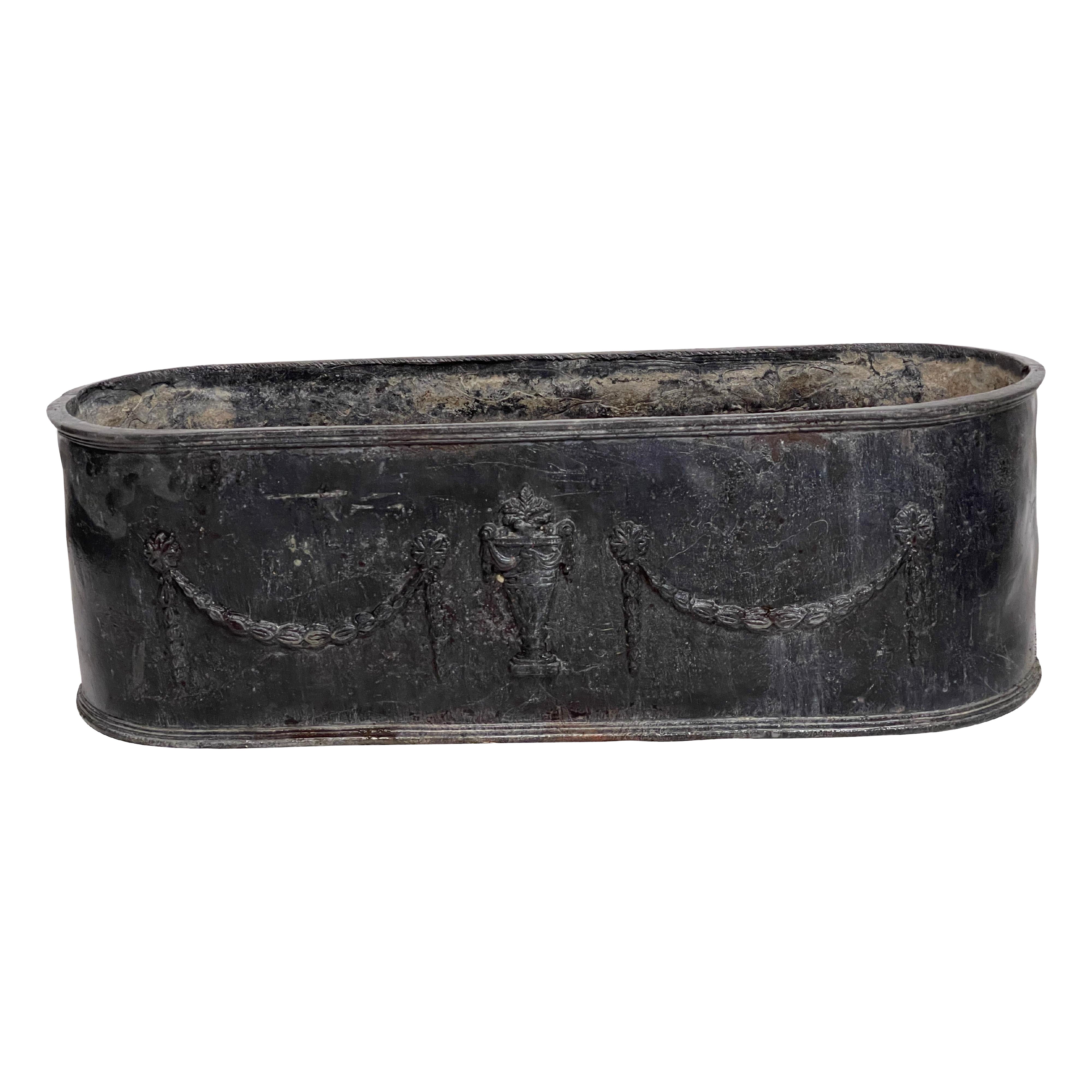 Pair of Early English Grey Lead Planters with Classical Decoration