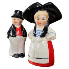 Vintage Dutch Hand Painted Ceramic Set Salz und Pfeffer in bunten Figuren