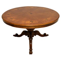 Antique Italian Marquetry Top Walnut Dining Table