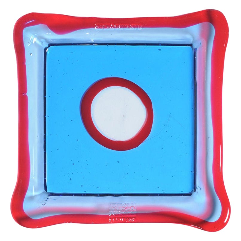 Try-Tray Quadratisches Tablett in Klar-Lichtblau, Klar-Rot von Gaetano Pesce