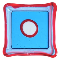 Try-Tray Quadratisches Tablett in Klar-Lichtblau, Klar-Rot von Gaetano Pesce
