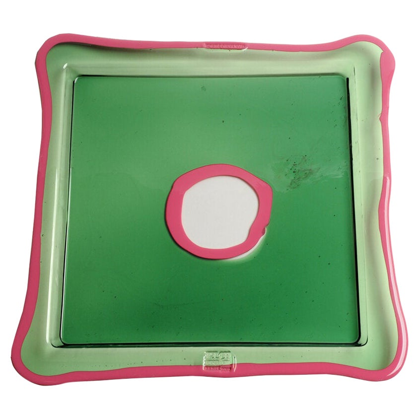 Try-Tray Large Square Tray in Clear Green, Matt Fuchsia by Gaetano Pesce