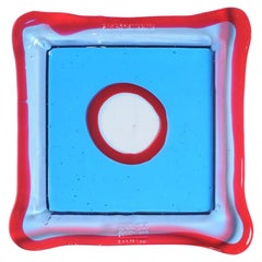 Grand plateau carré Try-Tray en bleu clair et rouge clair de Gaetano Pesce