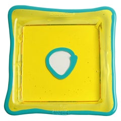 Plateau carré « Try-Tray » en jaune clair et turquoise mat de Gaetano Pesce