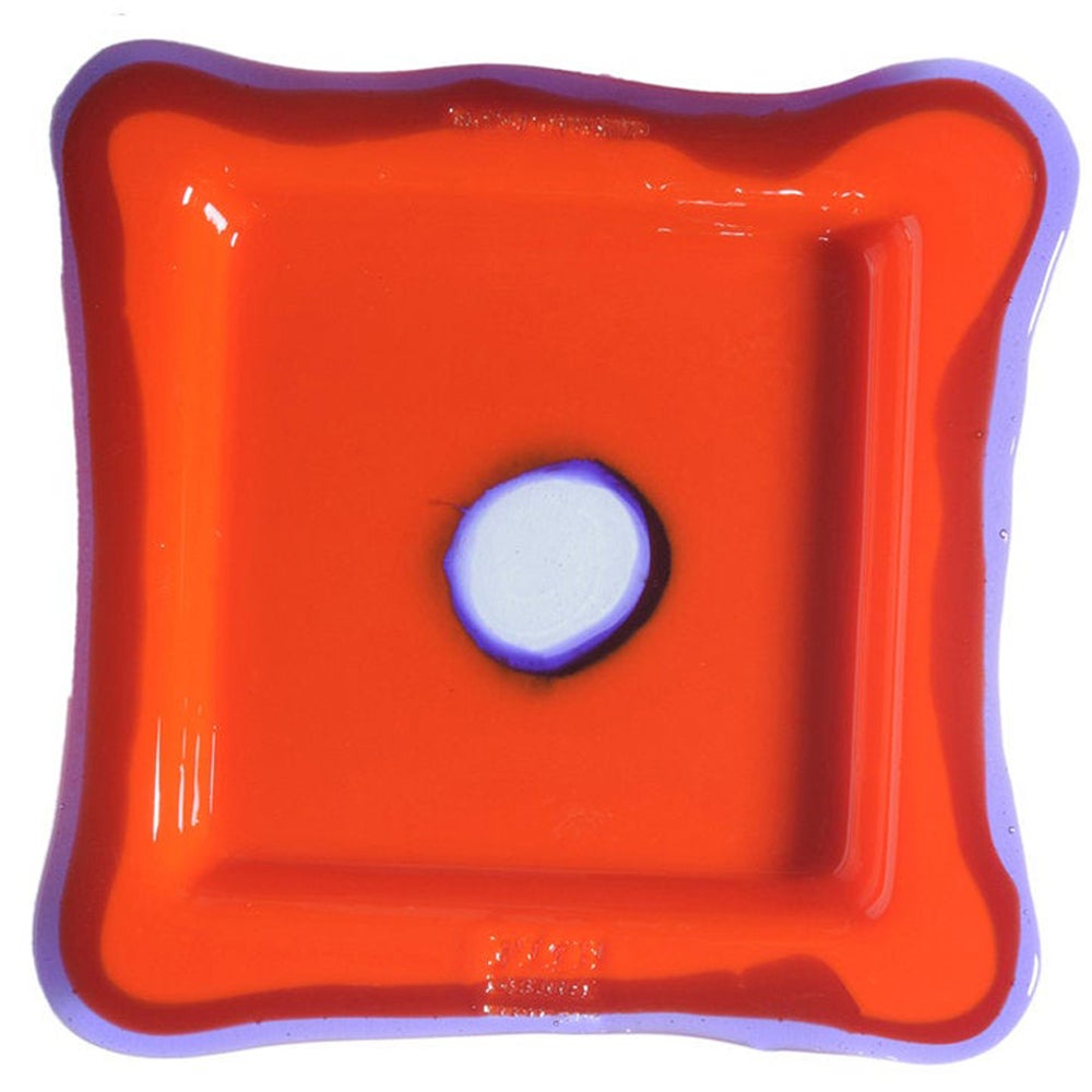Try-Tray Small Square Tray in Matt Orange, Clear Purple by Gaetano Pesce For Sale