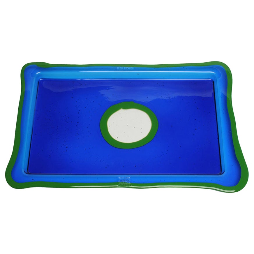 Try-Tray Large Rectangular Tray in Clear Blue, Matt Green by Gaetano Pesce For Sale