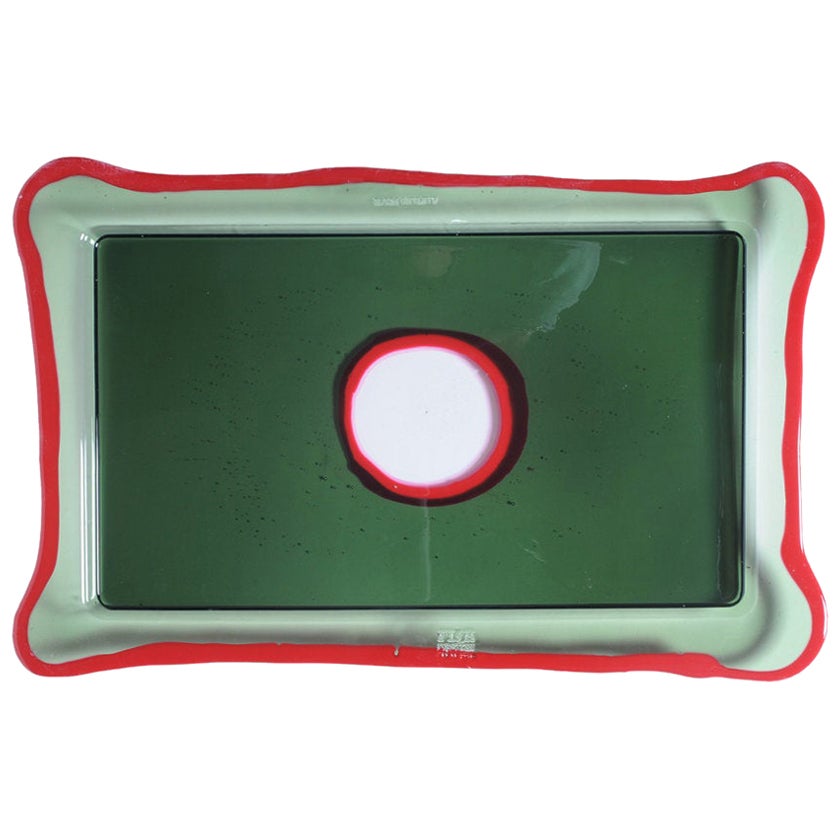 Try-Tray, rechteckiges Tablett in klarem, dunklem Grün, mattem Rot von Gaetano Pesce