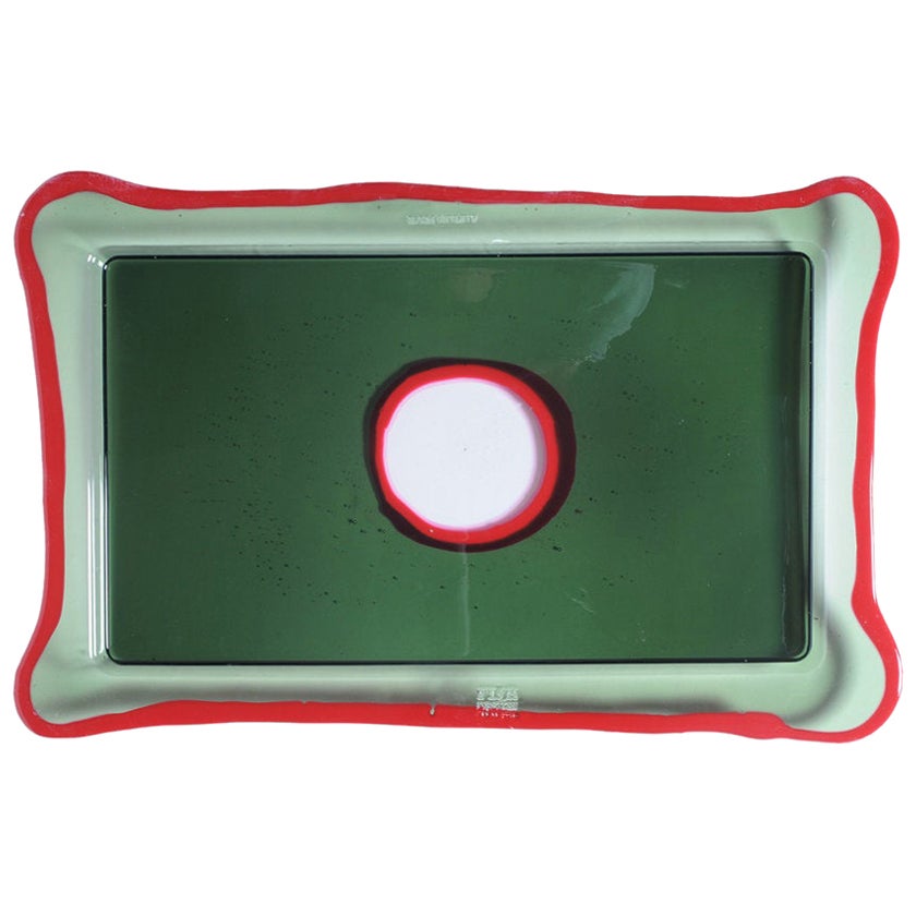 Try-Tray Large Rectangular Tray in Clear Dark Green, Matt Red by Gaetano Pesce