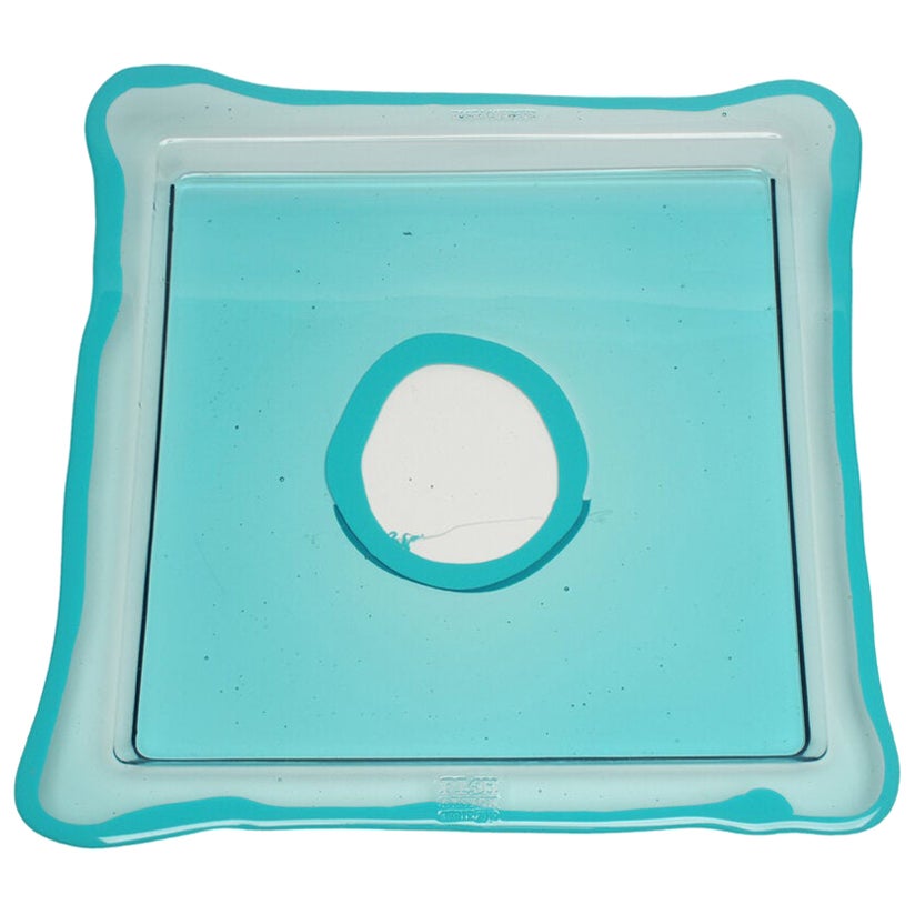 Grand plateau carré Try-Tray en turquoise clair et turquoise mat de Gaetano Pesce