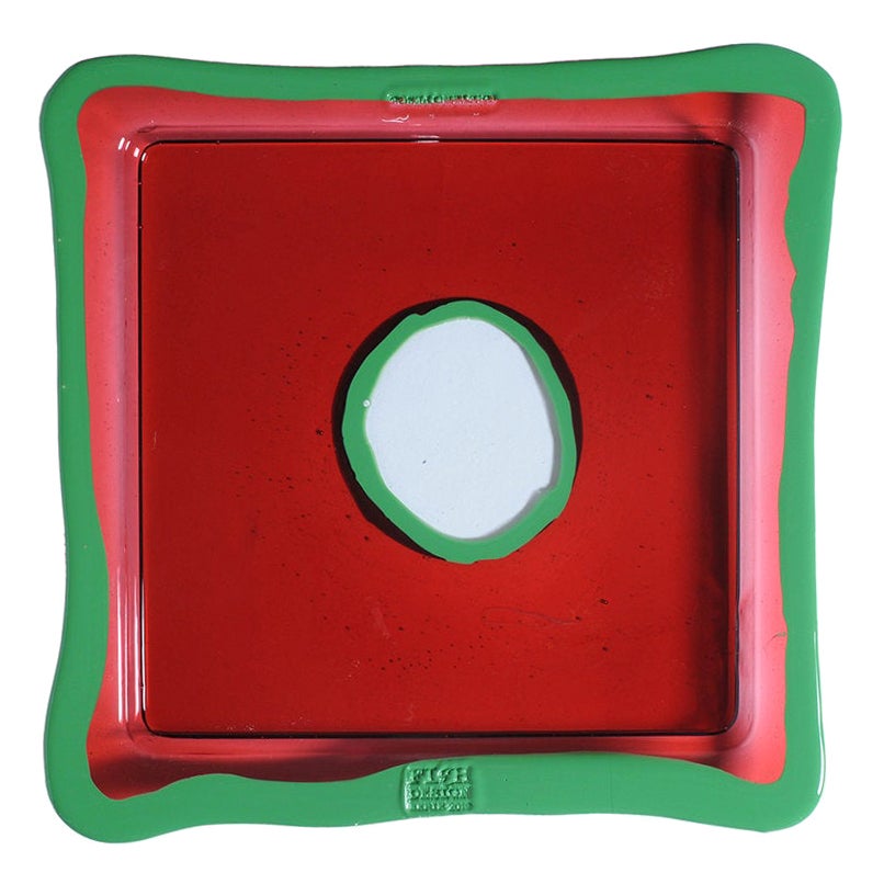 Try-Tray Small Square Tray in Dark Ruby, Matt Light Green by Gaetano Pesce