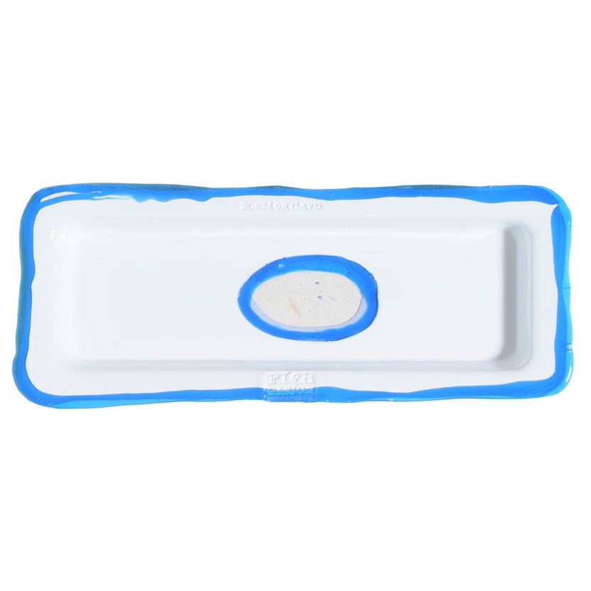 Try-Tray Large Rectangular Tray in Matt White, Clear Blue by Gaetano Pesce