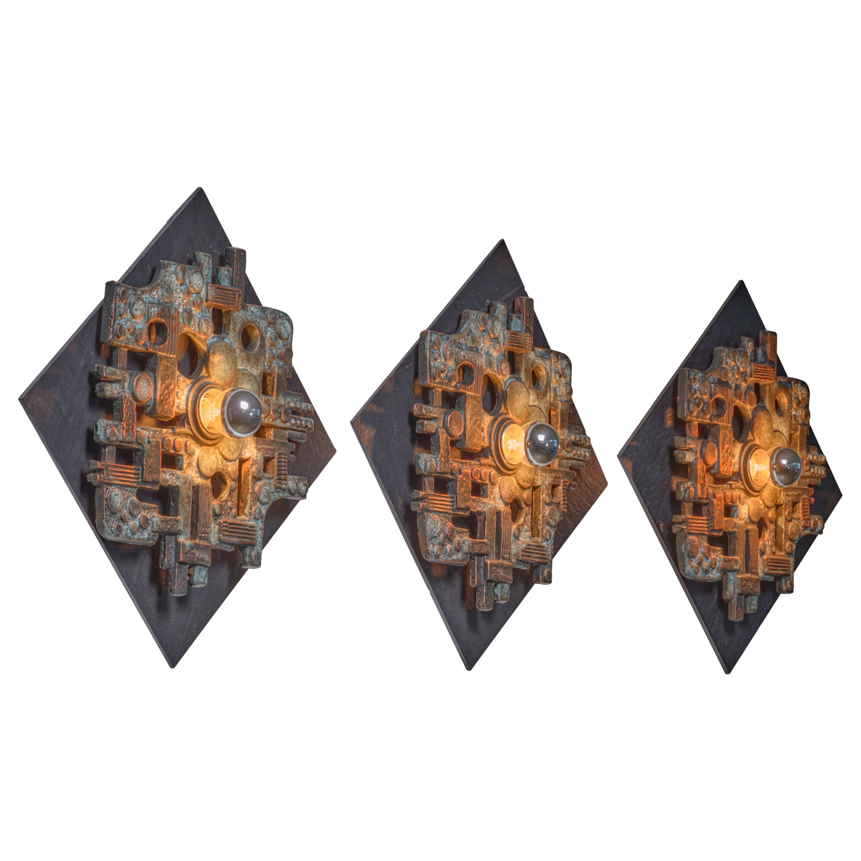 Set of Three of Brutalist Wall Lamps For Sale