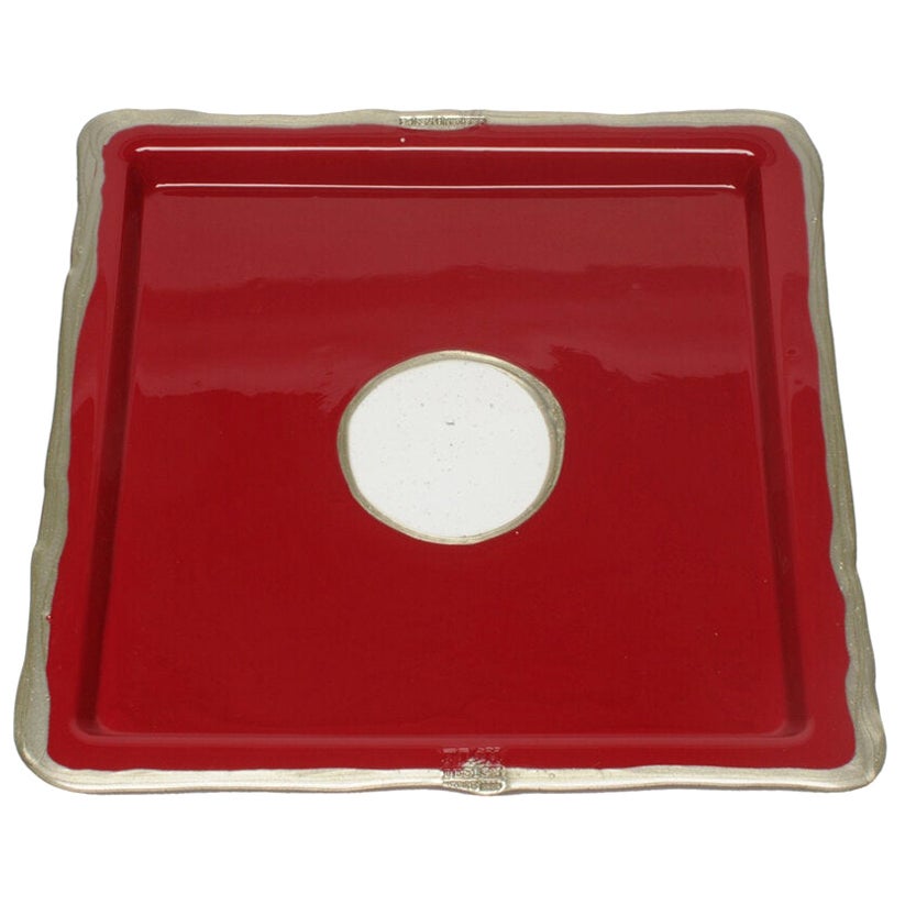 Try-Tray Small Square Tray in Matt Cherry and Bronze by Gaetano Pesce