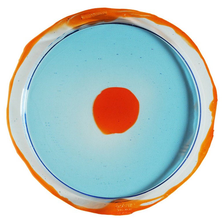 Try-Tray Small Round Tray in Clear Light Blue, Clear Orange by Gaetano Pesce For Sale