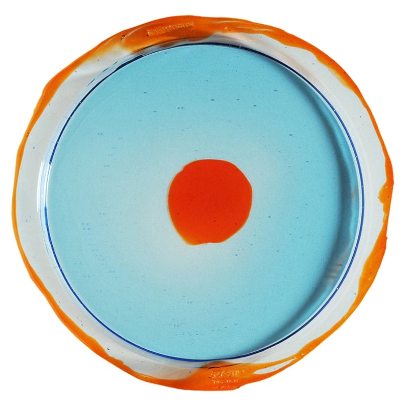 Try-Tray Medium, rundes Tablett in Klar-Lichtblau, Klar-orange von Gaetano Pesce