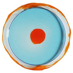 Try-Tray Large Round Tray in Clear Light Blue, Clear Orange by Gaetano Pesce