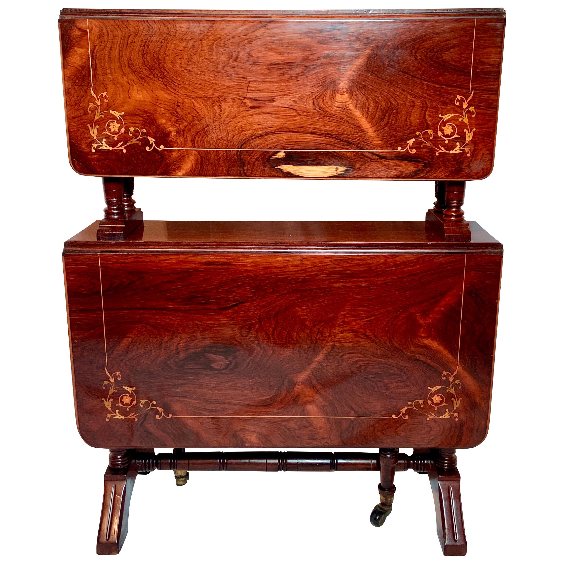 Antique English Victorian Rosewood Double Pembroke Table, Circa 1890 For Sale