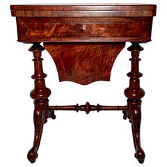 Antique English Victorian Burled Walnut w/ Intricate Inlay Games Table, Ca. 1870