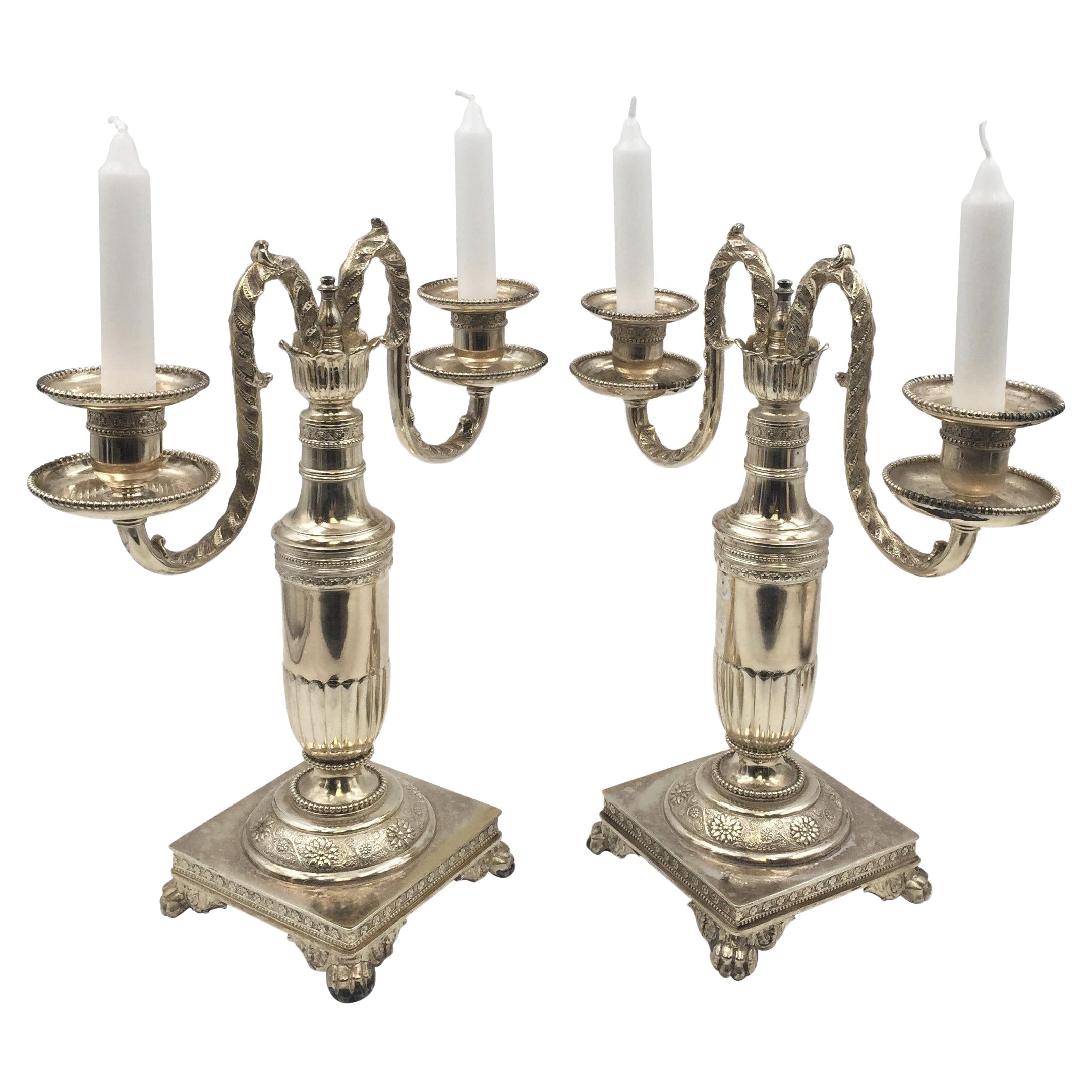 Pair of Tiffany & Co. 1877 Silver 2-Light Candelabras