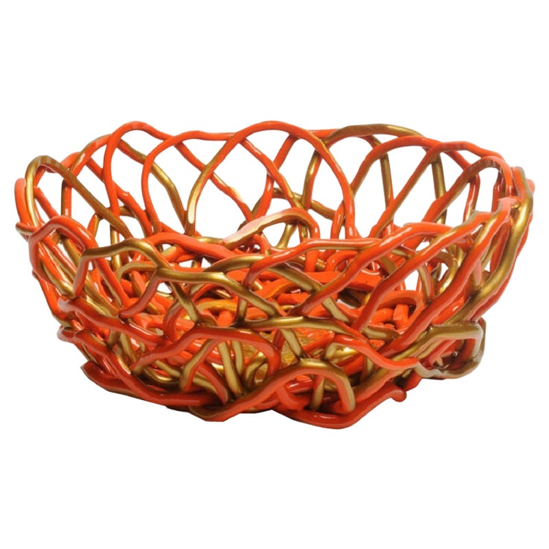 Tutti Frutti II Large Resin Basket in Matt Orange and Gold by Gaetano Pesce