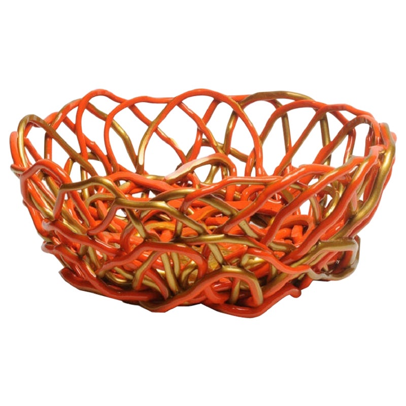 Tutti Frutti II XL Resin Basket in Matt Orange and Gold by Gaetano Pesce
