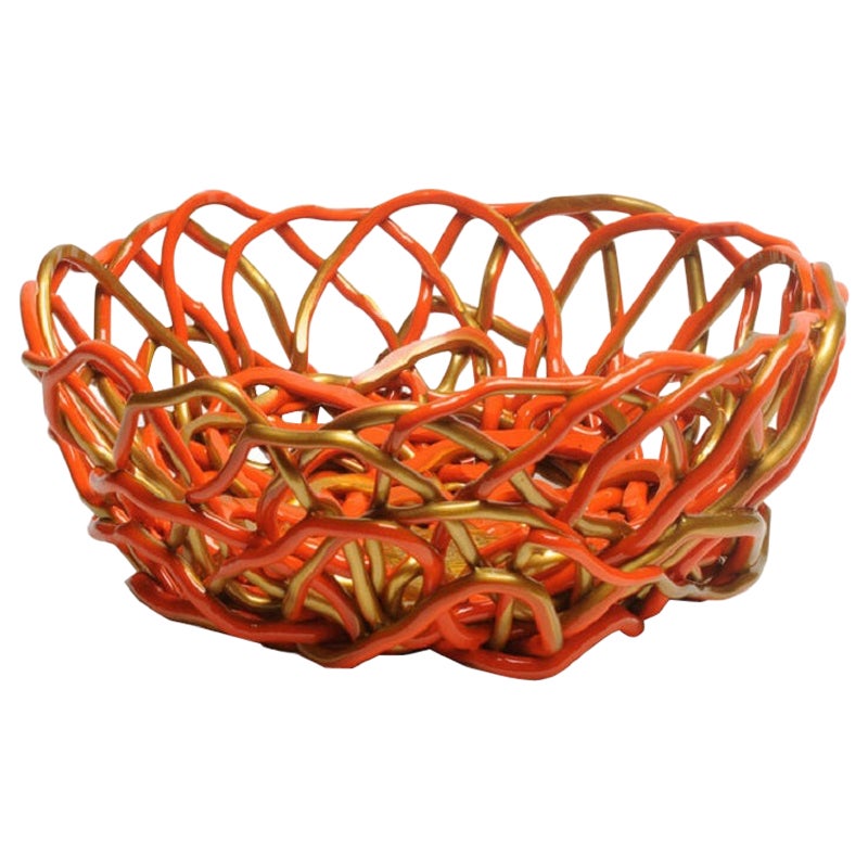 Tutti Frutti II XXL Resin Basket in Matt Orange and Gold by Gaetano Pesce For Sale