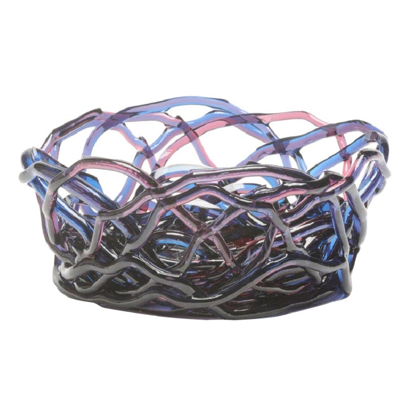 Tutti Frutti II Large Resin Basket in Clear Blue and Fuchsia by Gaetano Pesce For Sale