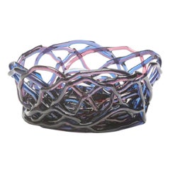 Tutti Frutti II Large Resin Basket in Clear Blue and Fuchsia by Gaetano Pesce