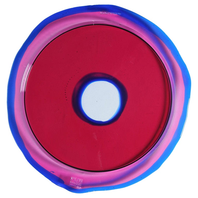 Try-Tray Small Round Tray in Clear Fuchsia, Blue by Gaetano Pesce For Sale