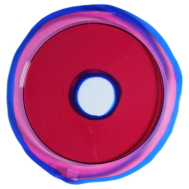 Try-Tray Medium, rundes Tablett in klarem Fuchsia, Blau von Gaetano Pesce