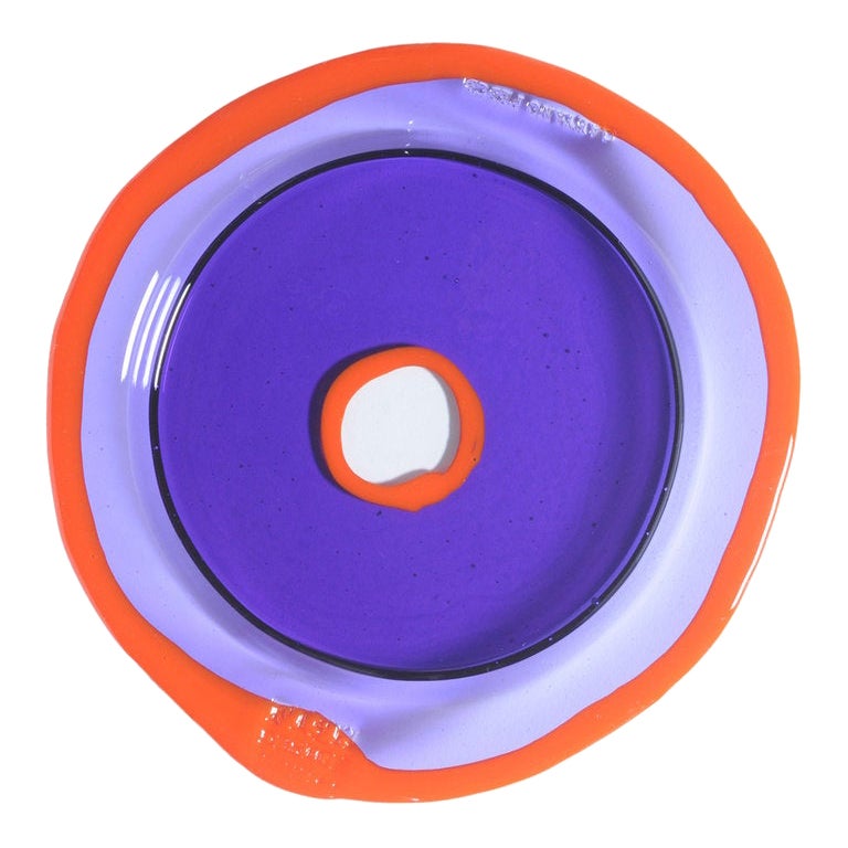 Try-Tray Small Round Tray in Clear Purple, Matt Orange by Gaetano Pesce
