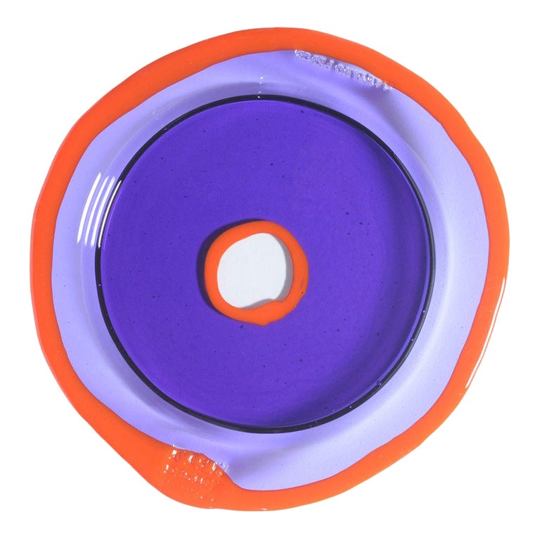 Try-Tray Large Round Tray in Clear Purple, Matt Orange by Gaetano Pesce