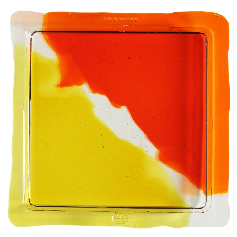Mittelgroßes quadratisches Tablett Klar Orange, Klar, Klargelb von Gaetano Pesce