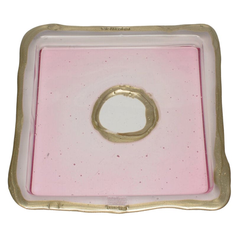 Try-Tray Large Square Tray in Clear Pink and Bronze by Gaetano Pesce
